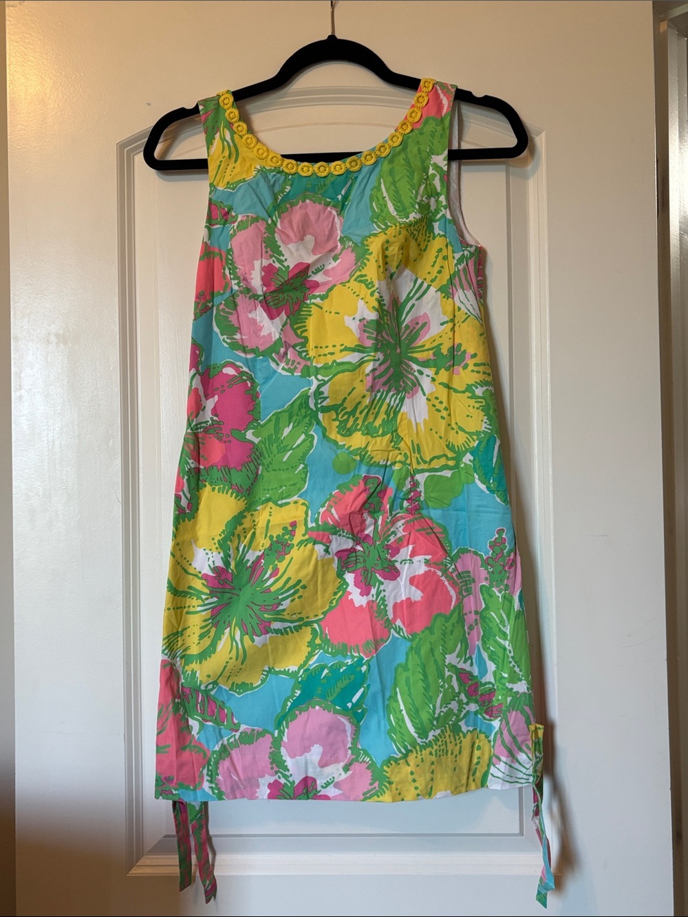 Floral Shift Dress in Aqua, Yellow & Pink